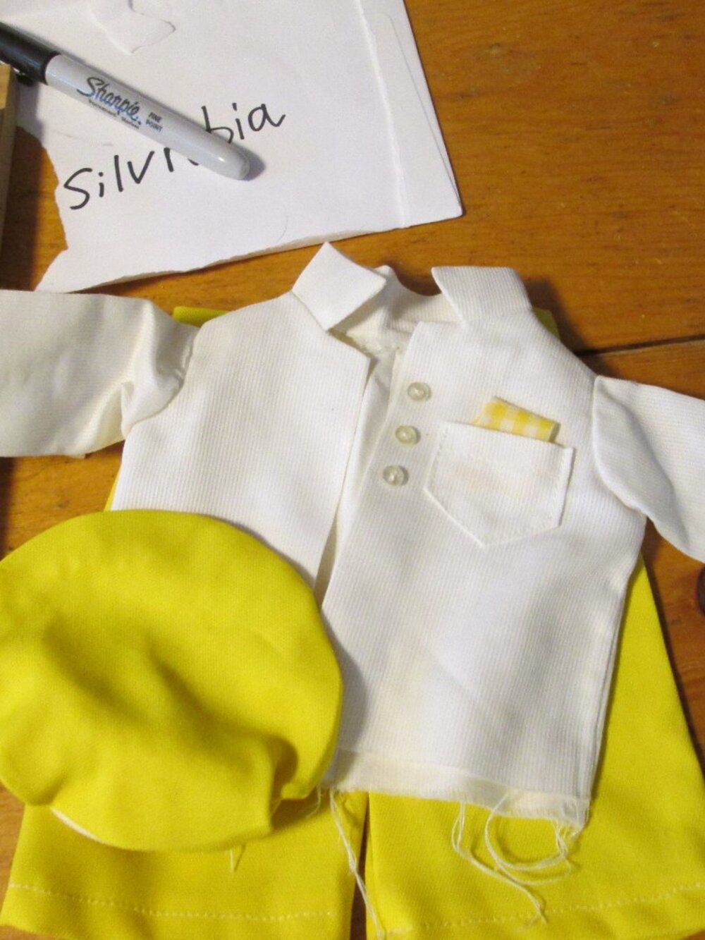 vtg Handmade doll clothes 3 pc outfit boy doll jacket handkerchief hat pants